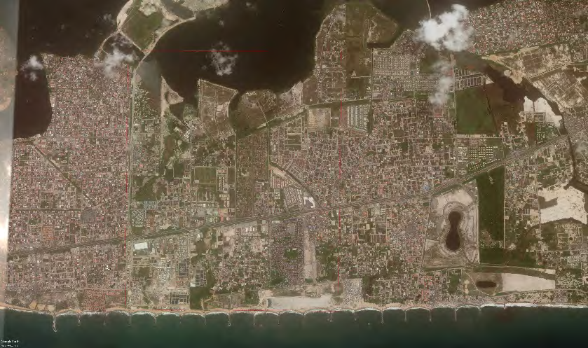 Figure 1: Expansion of settlement expansion within the study area subset right middle, and left. Grey and black areas show expansion in 2011, 2017 and 2020, respectively.
