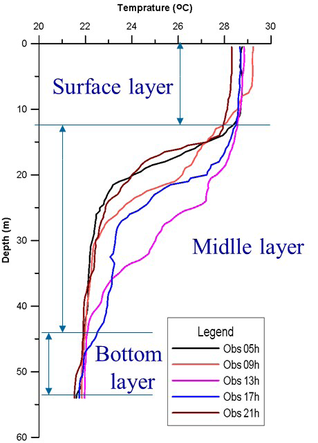 Figure 6: Temperature distribution graph by depth - time of continuous station.