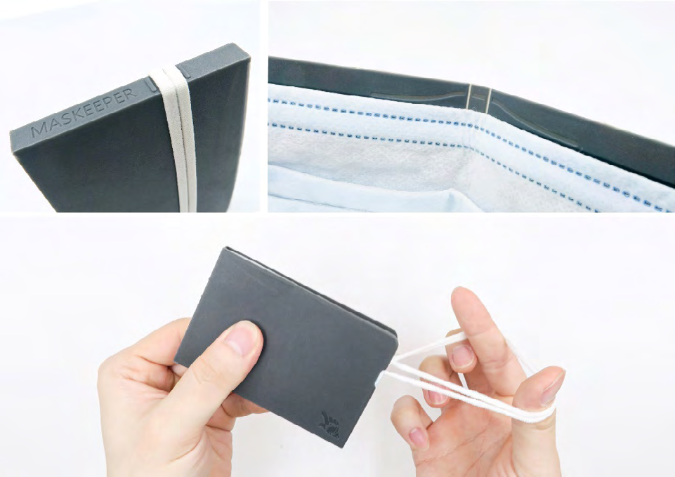 Figure 4: The ear loops of surgical masks are utilized as an elastic closure of the Maskeeper.