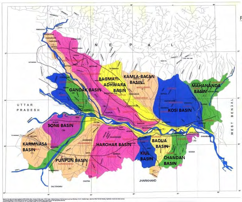 Figure 1: ** Map showing major river basins in Bihar.