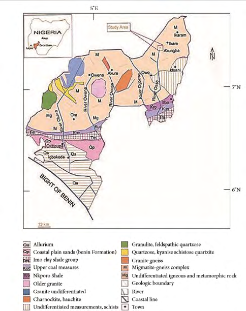 Figure 2: Geological map of Ondo State (Geological survey of Nigeria).
