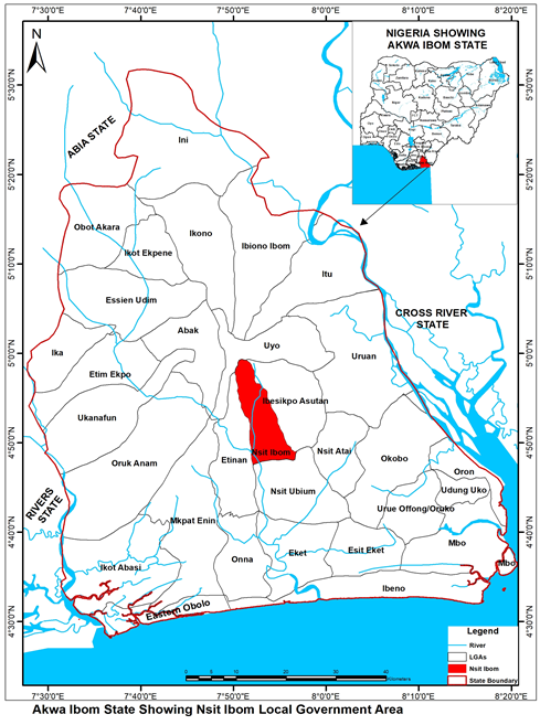 Figure 1: ** Akwa Ibom State showing Nsit Ibom Local Government Area.