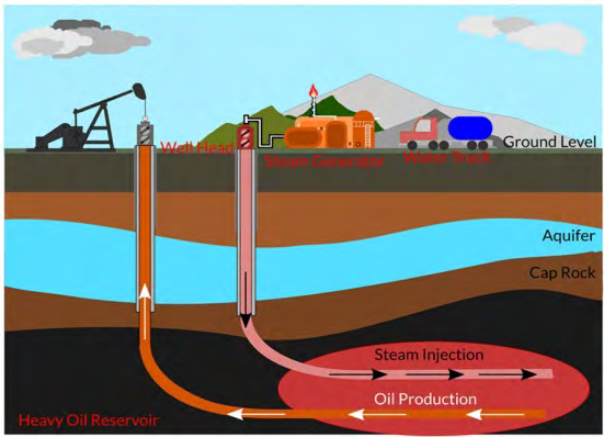Figure 9: The scheme of the field development using the method of the steam-assisted gravity drainage.