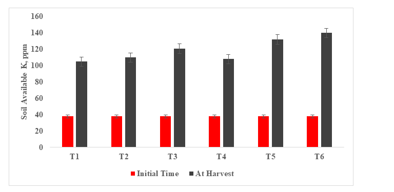 Figure 6: Soil available Potassium concentration at initial time and after crop harvest (R-4).