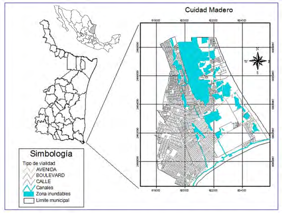 Figure 1: The municipality of Ciudad Madero and its flood zones.