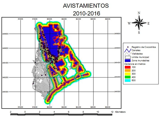 Figure 4: Sightings of individuals outside the bodies of water, in the study period (2011-2016).