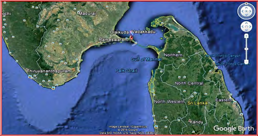 Figure 1: Map showing study area of Olaikuda and Vadakkadu coast, Rameshwaram, southeast coast of India.
