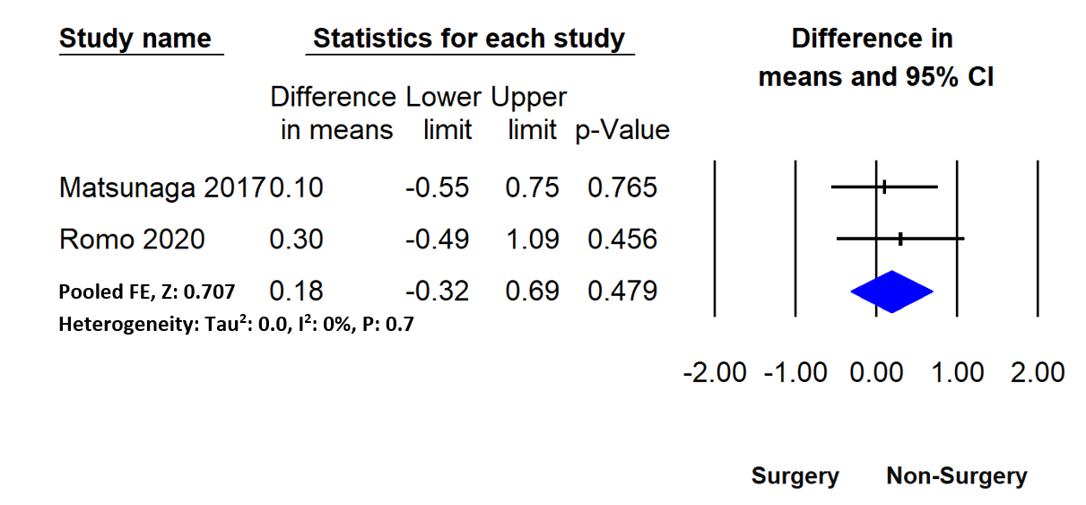 Figure 6: Forest plot demonstrating mean VAS at six months.