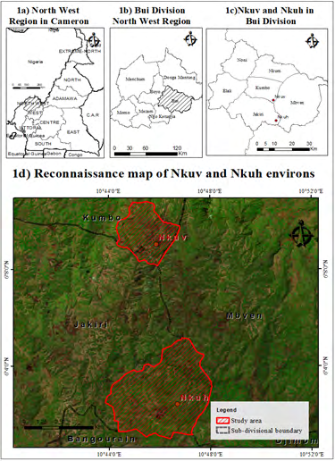 Figure 1: Location of Nkuh and Nkuv on the Bui Plateau, North West Cameroon.