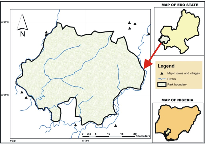 Figure 1: Map showing the location of Okomu National Park.