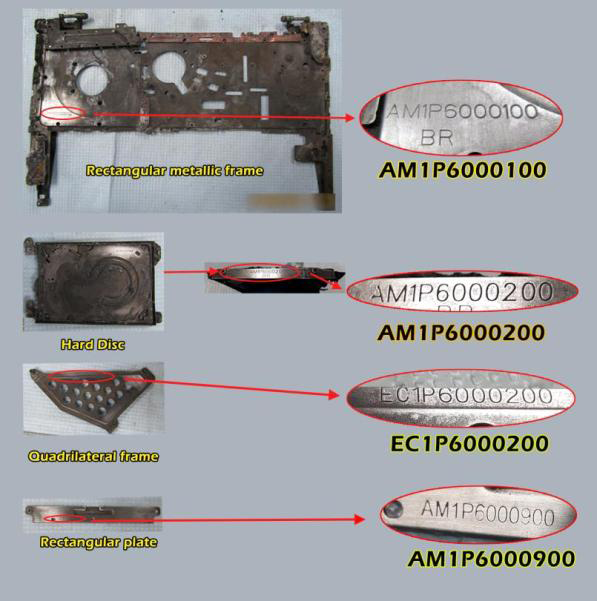 Figure 4: engraved serial numbers deciphered on metallic parts.