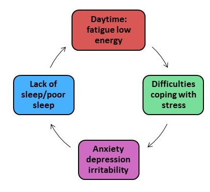 Figure 2: Lack of/Poor sleep wake cycle leads to Anxiety, depression and irritability.