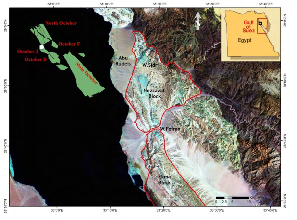 Figure 1: Location map of October Field in the central part of the Gulf of Suez basin [3].