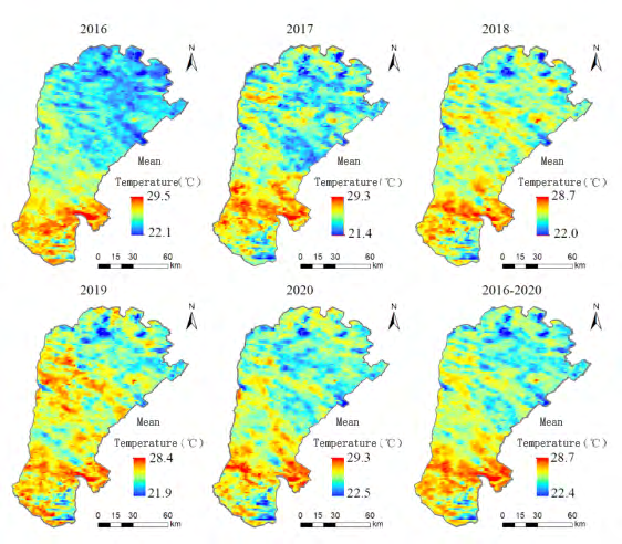 Figure 13: Precipitation pattern in Uxin Banner from June to August (2016-2020).