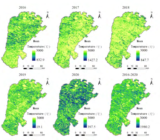 Figure 17: Drought Index map of Uxin Banner (2016- 2020).