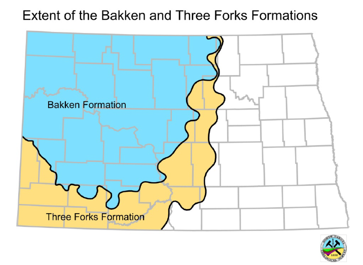 Figure 2: Map showing the extent of the Bakken and Three Forks formations.