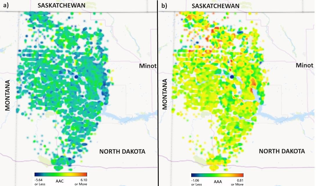 Figure 14: AAC and AAA geographical distribution for the considered wells.