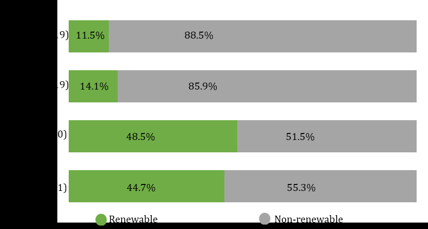 Figure 1: Participation of renewable energies in the domestic supply of energy [5].