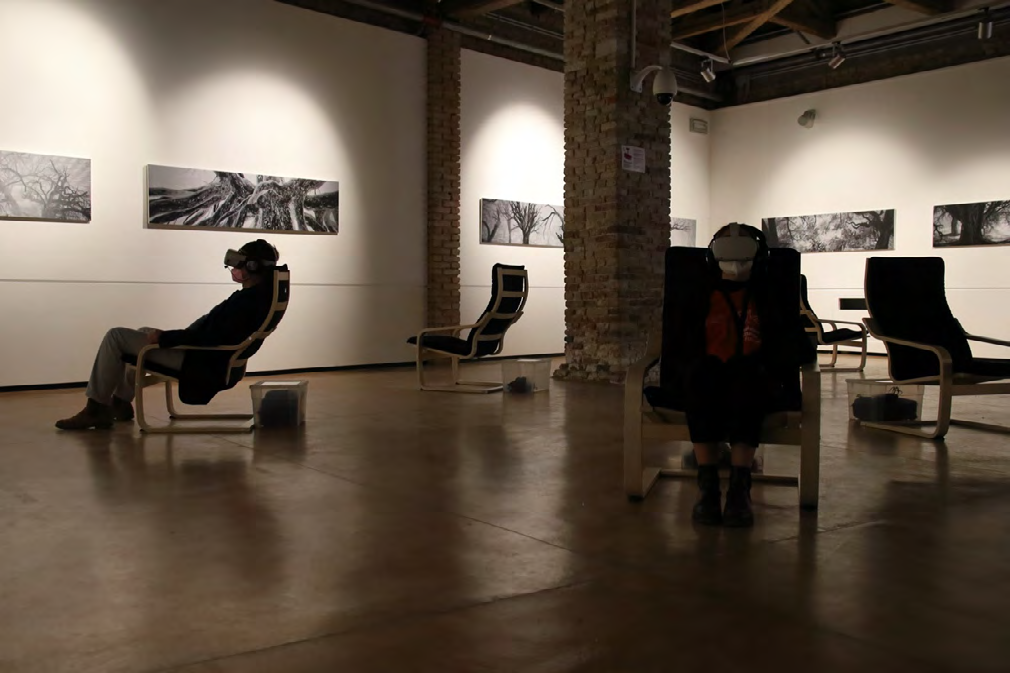 Figure 3: Lena Herzog, Last Whispers. Oratorio for Vanishing Voices, Collapsing Universes and a Falling Tree, 2022, immersive exhibition, author curtsey, Zattere Cultural Flow Zone, Venice, Italy Curator Silvia Burini, Maria Gatti Racah, Giulia Gelmi, Anastasia Kozachenko-Stravinsky The loss of languages and particular words leads to fading of their function. The communication tool is no longer in power to build dialogue and resolve conflicts of people living on the same or neighbouring territories. Only the territory of art becomes the field where discussion may actually take place. Such hypothetical dialogue is exemplified in the Israeli Eyal Sivan’s Common state. Potential conversation (2012). The apocalyptic resolution of the Arab-Israeli conflict of «two states for two peoples» led to escalation of violence and constant repressions from both sides. The artist, in turn, proposes a cinematographic reunion of Palestinian Arabs and Israeli jews filmed separately. Here, on cinematic film, in the political safe-space, law experts, artists, Ashkenazi