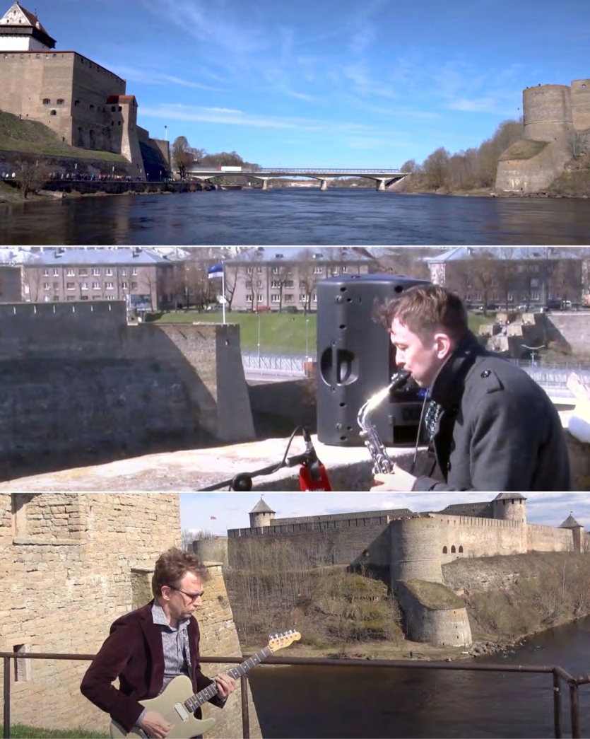 Figure 4: Jaak Sooaar, Aleksei Kruglov, Music without borders, 2021, performance, author curtsey, Narva, Estonia, Ivangorod, Russia.
