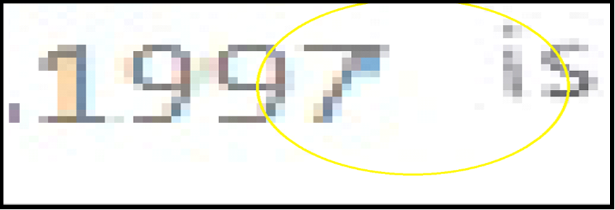 Figure 1: Enlarged view of sample 1 showing the colour, font size and pixelate differences at 800% magnification.